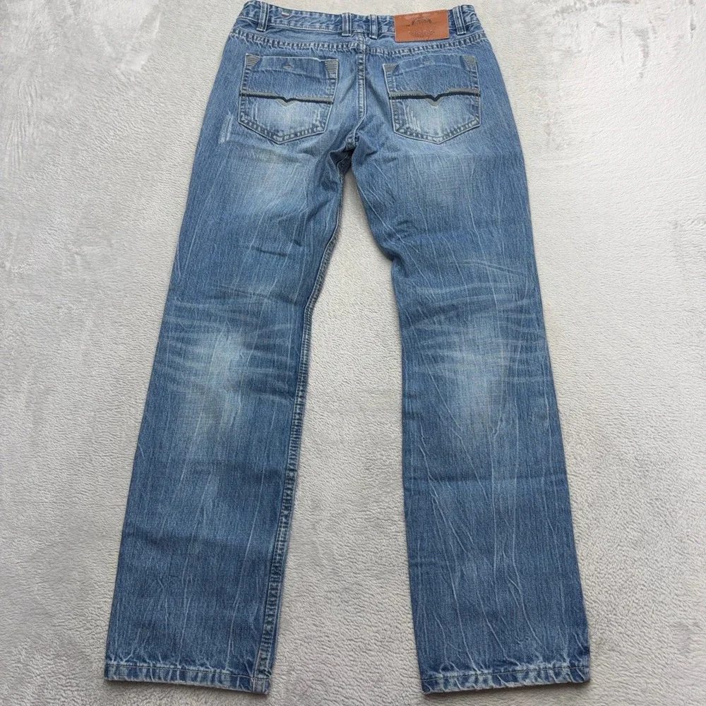 Diesel Jeans Mens 32 Blue Industry Straight Leg Medium Wash Distressed Denim